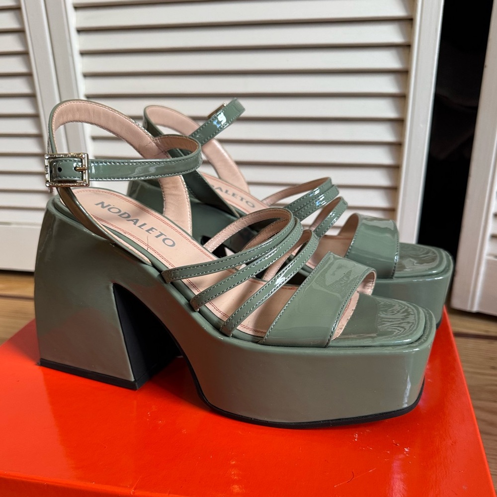 NODALETO Sage Green Platform Heels - Size 8 US